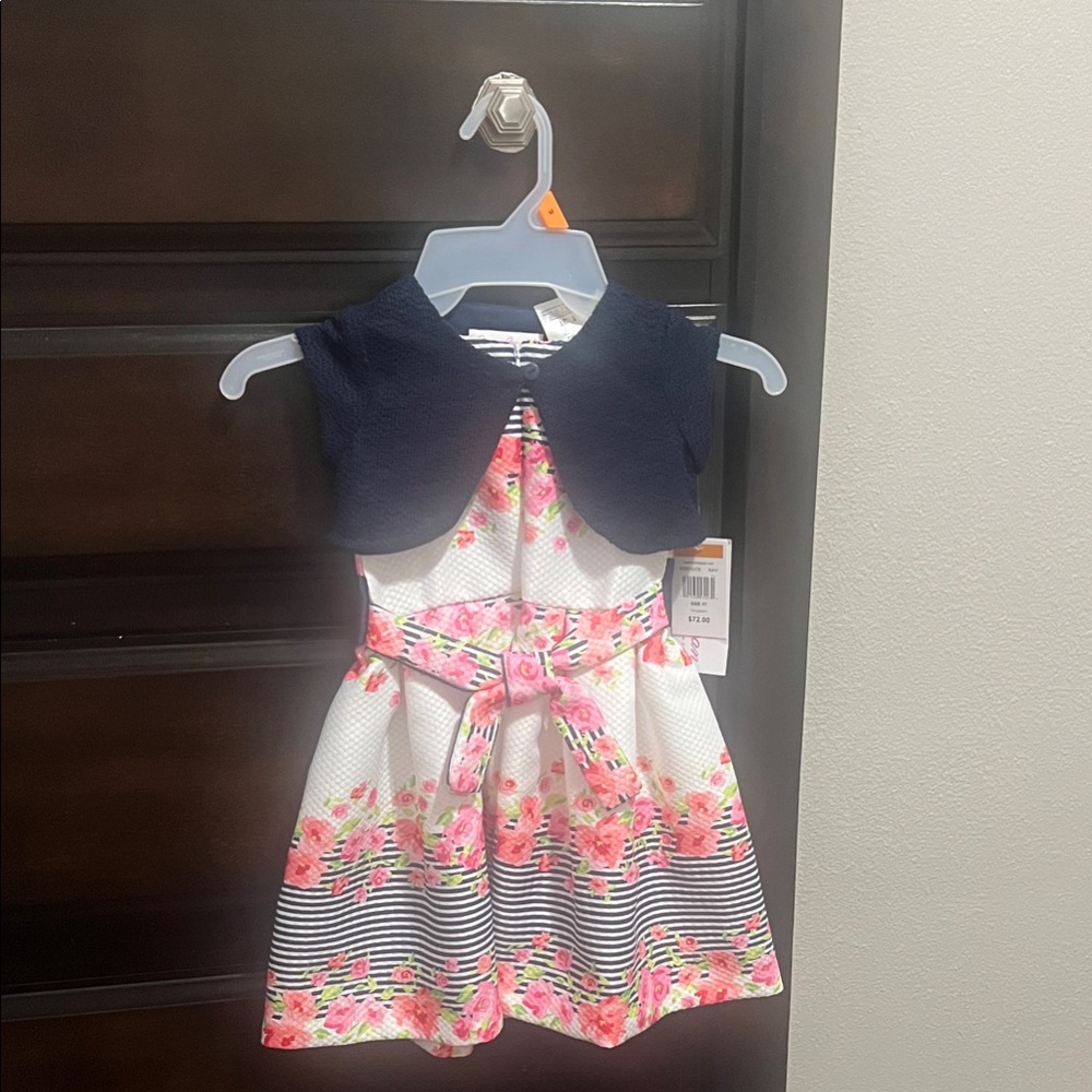 Bonnie Jean Navy and Pink Floral Dress